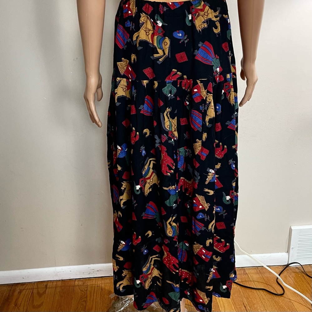 VINTAGE 80's Women's PUTUMAYO South American PURE RAYON Drop Waist MIDI SKIRT M - Picture 3 of 6